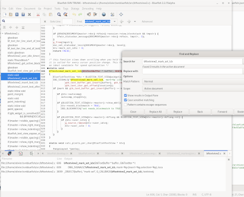 C development with search and replace